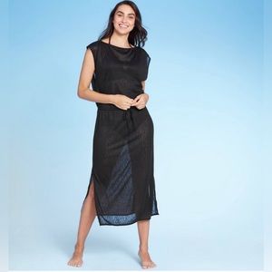 NEW! Kona Sol Midi Boat Neck Cover Up Dress Black